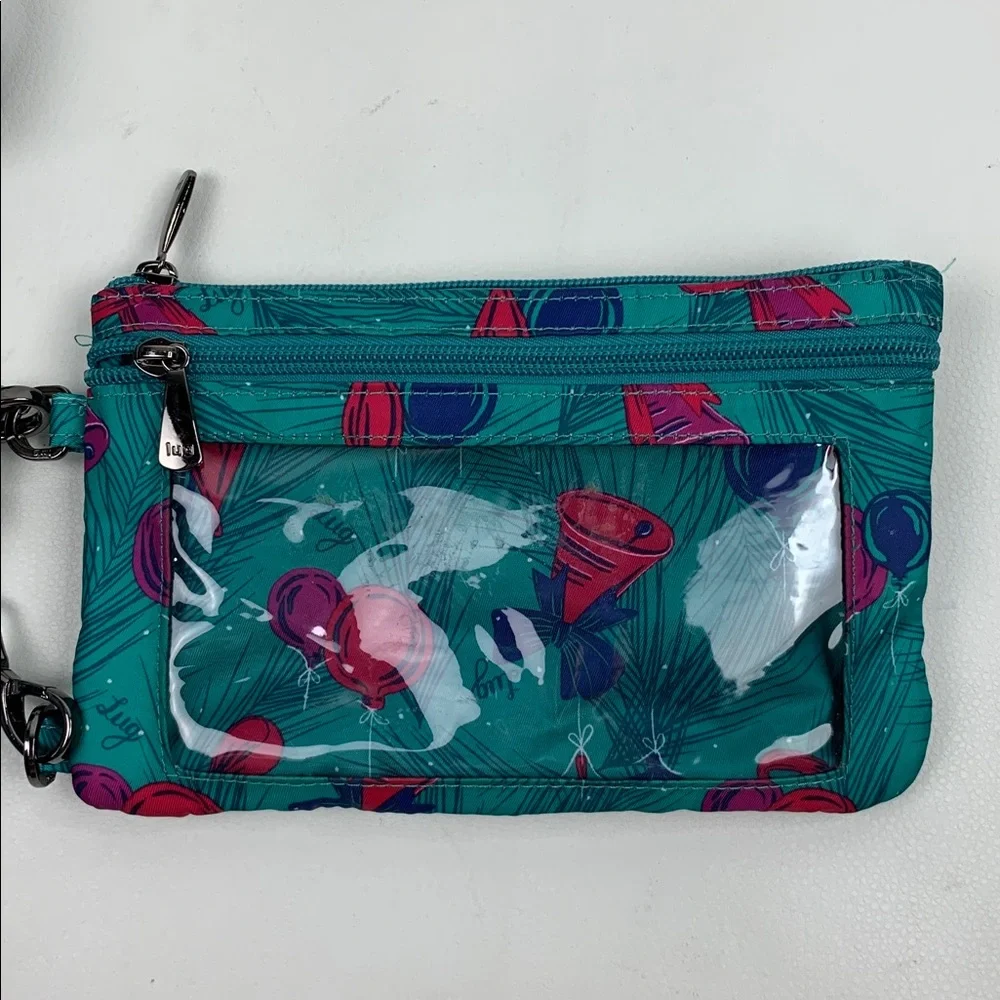 LUG Peekaboo Turquoise Teal Fuschia Purple Crossbody Bag Bells ornament Wristlet